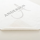 Couverture Sherpa Nom élégant Monogramme | Blanc et gris (3/4)