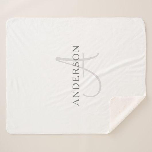 Couverture Sherpa Nom élégant Monogramme | Blanc et gris (Devant (Horizontal))