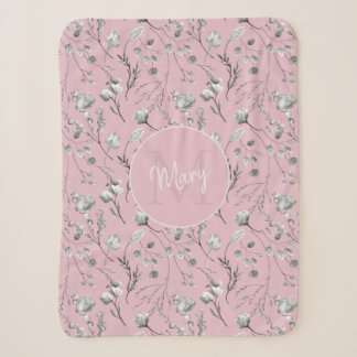 Couverture Sherpa Nom en monogramme floral rose personnalisé