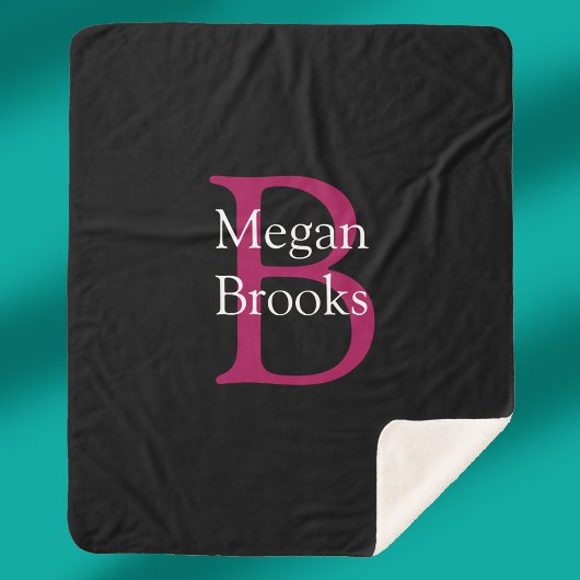 Couverture Sherpa Nom et monogramme sur fond noir