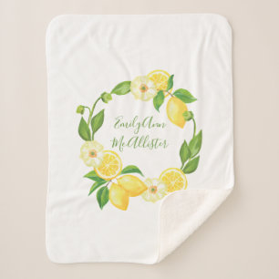 Couverture Sherpa Nom floral de bébé d'agrume jaune nommé fait su