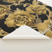 Couverture Sherpa Nom floral Jetée Blanche - Noir et Or (3/4)