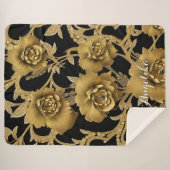 Couverture Sherpa Nom floral Jetée Blanche - Noir et Or (Devant (Horizontal))