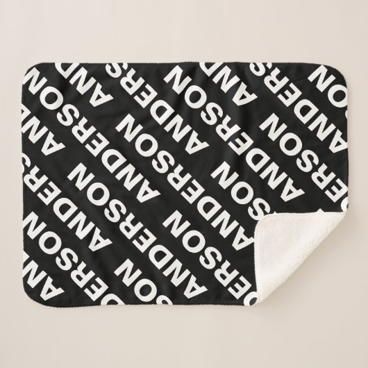 Couverture Sherpa Nom modifiable répété en gras | Blanc noir simple (Devant (Horizontal))