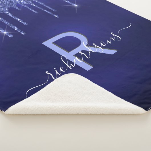 Couverture Sherpa Nom monogramme de la parties scintillant bleue mar (3/4)