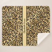 Couverture Sherpa Nom Monogramme Imprimé Léopard Noir Or Cheetah (Devant (Horizontal))