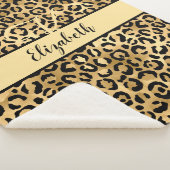 Couverture Sherpa Nom Monogramme Imprimé Léopard Noir Or Guépard (3/4)