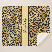 Couverture Sherpa Nom Monogramme Imprimé Léopard Noir Or Guépard (Devant (Horizontal))