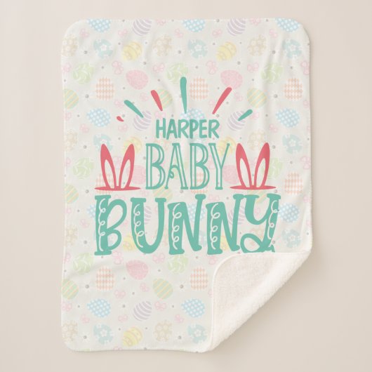 Couverture Sherpa NOM PERSONNALISÉ Bébé Papillon de Pâques OEufs (Devant)