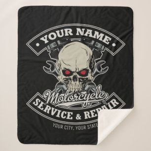 Couverture Sherpa Nom personnalisé Biker Mécanique Skull Motorcycle
