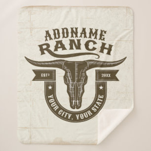 Couverture Sherpa NOM personnalisé Bull Steer Skull Western Ranch