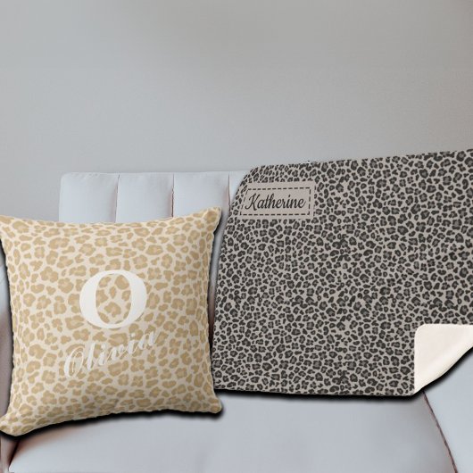 Couverture Sherpa Nom personnalisé Empreinte de léopard tendance
