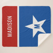 Couverture Sherpa Nom personnalisé et initiale Rouge, Blanc et Bleu (Devant (Horizontal))