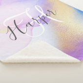 Couverture Sherpa Nom personnalisé Monogram Purple Aquarelle Luxe (3/4)