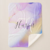Couverture Sherpa Nom personnalisé Monogram Purple Aquarelle Luxe (Devant)