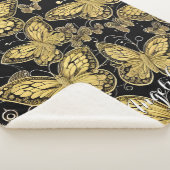 Couverture Sherpa Nom personnalisé Papillons noir et or (3/4)