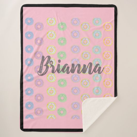 Couverture Sherpa Nom personnalisé rose réversible Donut Sherpa Blan (Devant)