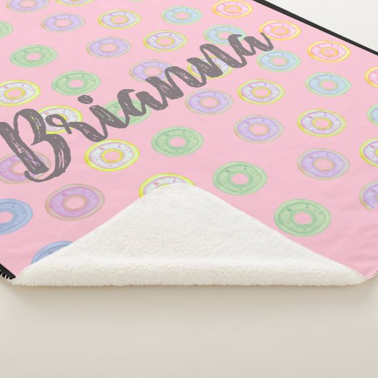 Couverture Sherpa Nom personnalisé rose réversible Donut Sherpa Blan (3/4)