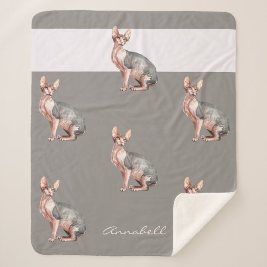 Couverture Sherpa Nom personnalisé Sphynx chat sans cheveux motif (Devant)