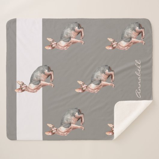 Couverture Sherpa Nom personnalisé Sphynx chat sans cheveux motif (Devant (Horizontal))