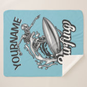 Couverture Sherpa NOM personnalisé Surfer Big Wave Skeleton Surfing (Devant (Horizontal))