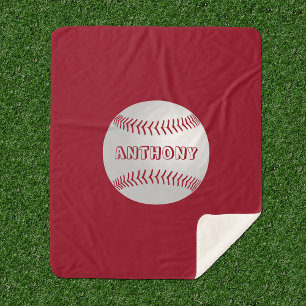 Couverture Sherpa Nom personnalisé Thème de sport Rouge Base-ball Bl