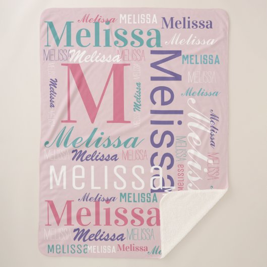 Couverture Sherpa Nom rose et Monogram Cloud Word Art (Devant)