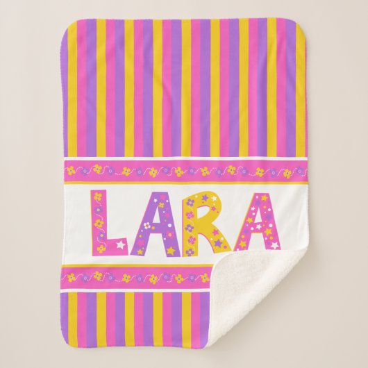 Couverture Sherpa Nom signifiant Lara rose jaune violet étoile de fl (Devant)