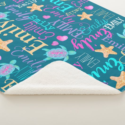 Couverture Sherpa Nom tortue motif corail rose violet (3/4)