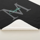 Couverture Sherpa Nom turquoise, Monogramme gris, Blanche Sherpa noi (3/4)