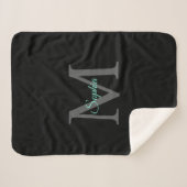 Couverture Sherpa Nom turquoise, Monogramme gris, Blanche Sherpa noi (Devant (Horizontal))
