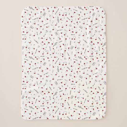 Couverture Sherpa Notes d'amour Cœur rouge Notation musicale (Devant)