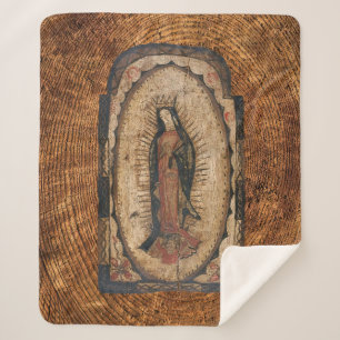 Couverture Sherpa Notre-Dame de Guadalupe Vierge Marie Bois Look