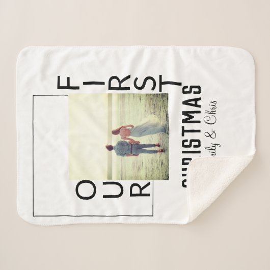 Couverture Sherpa Notre premier Noël ajouter photo de nom de couple (Devant (Horizontal))