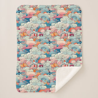Couverture Sherpa Nuages Abstraits rose et bleu
