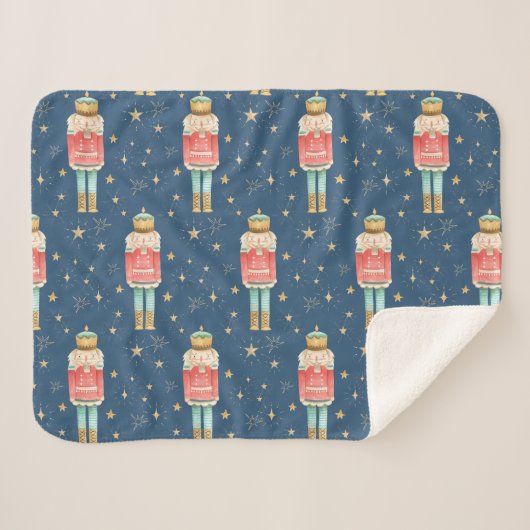 Couverture Sherpa Nutcracker de Noël Gold Starry Night Blue (Devant (Horizontal))