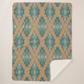Couverture Sherpa Ochre Brown Taupe Turquoise Blue Tribal Art Motif (Devant)