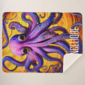 Couverture Sherpa Octopus mauve Whimsical avec nom personnalisé (Devant (Horizontal))
