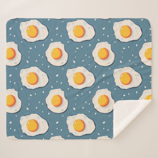 Couverture Sherpa Oeufs frits sur Motif bleu (Devant (Horizontal))