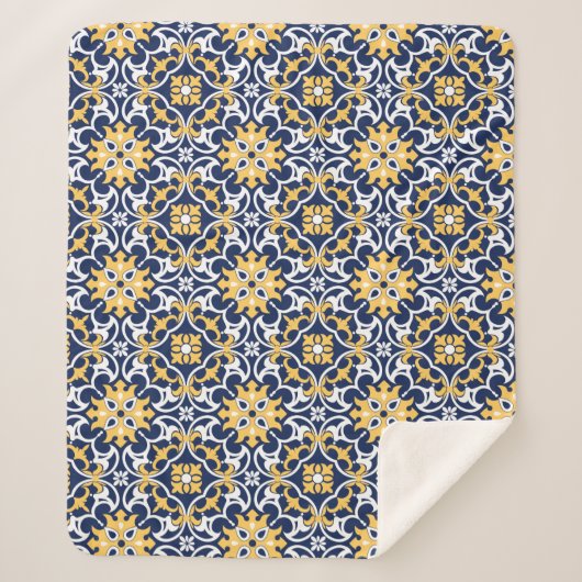 Couverture Sherpa OEuvre arabesque marocaine en or bleu complexe (Devant)