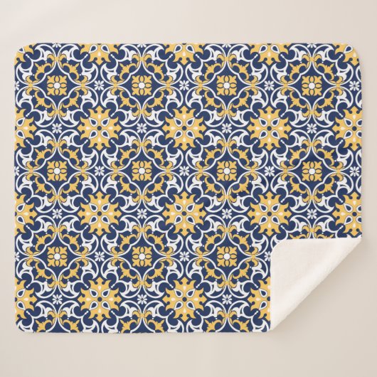 Couverture Sherpa OEuvre arabesque marocaine en or bleu complexe (Devant (Horizontal))