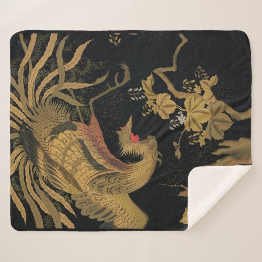 Couverture Sherpa Oiseau de coq d'or Classique japonais Antique (Devant (Horizontal))