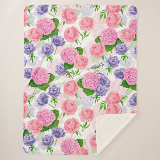 Couverture Sherpa Oiseau et fleurs (Devant)