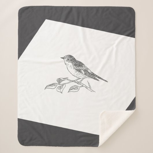 Couverture Sherpa Oiseau vintage Noir et Blanc (Devant)