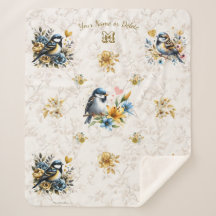 Oiseaux bleus personnalisés et fleurs d'or