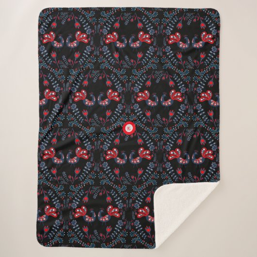 Couverture Sherpa Oiseaux d'art populaire scandinave Monogramme (Devant)