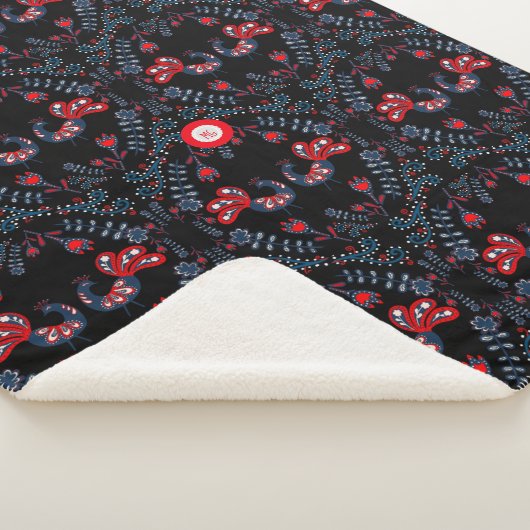 Couverture Sherpa Oiseaux d'art populaire scandinave Monogramme (3/4)