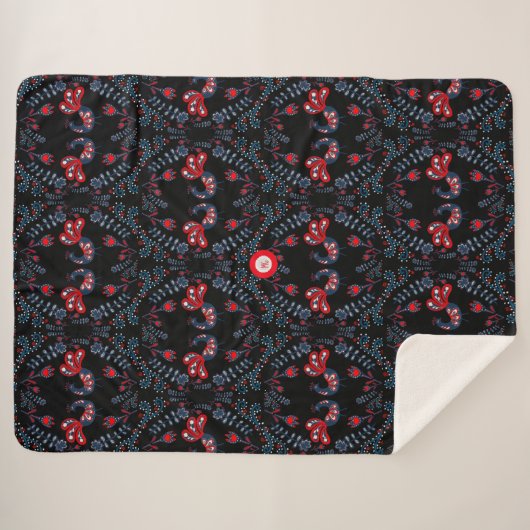 Couverture Sherpa Oiseaux d'art populaire scandinave Monogramme (Devant (Horizontal))