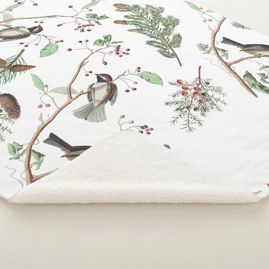 Couverture Sherpa Oiseaux de poulet Baies et Pinecones Aquarelle (3/4)