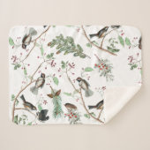 Couverture Sherpa Oiseaux de poulet Baies et Pinecones Aquarelle (Devant (Horizontal))